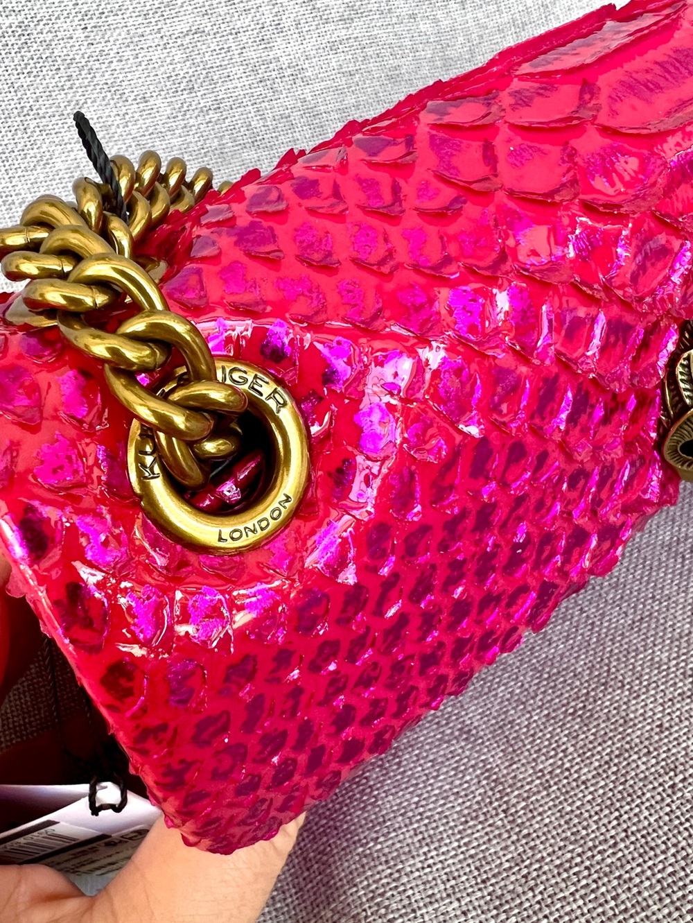 Kurt Geiger Kensington patent 3D snake skin metallic effect Medium crossbody bag - Picture 14 of 17